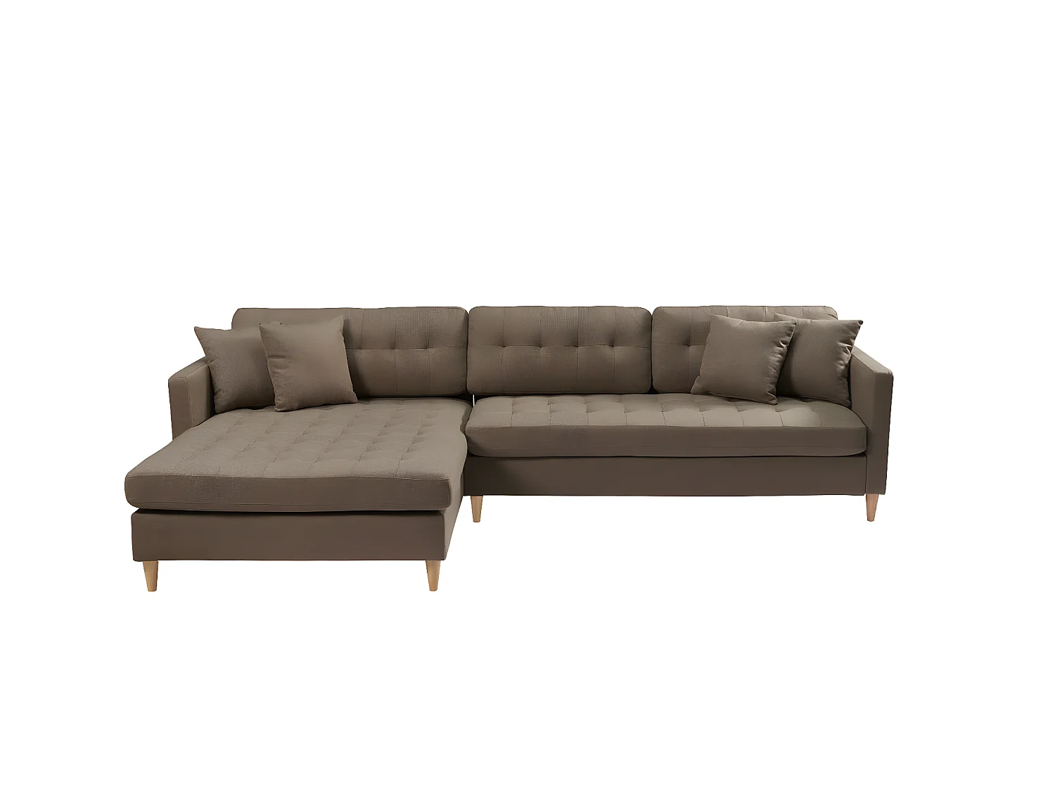 Marino Deluxe Chaiselongsofa rechts oder links gewendet mit Kissen Stoff braun.