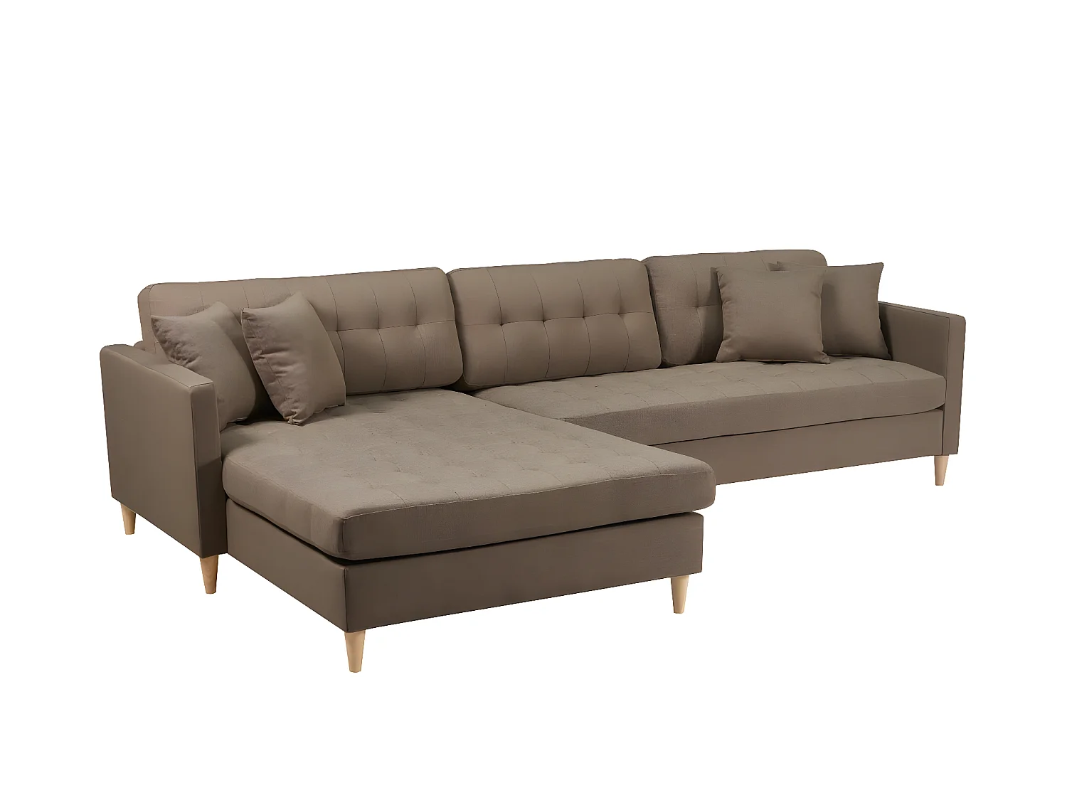 Marino Deluxe canapé chaise longue tourné vers la droite ou la gauche avec coussins tissu marron.