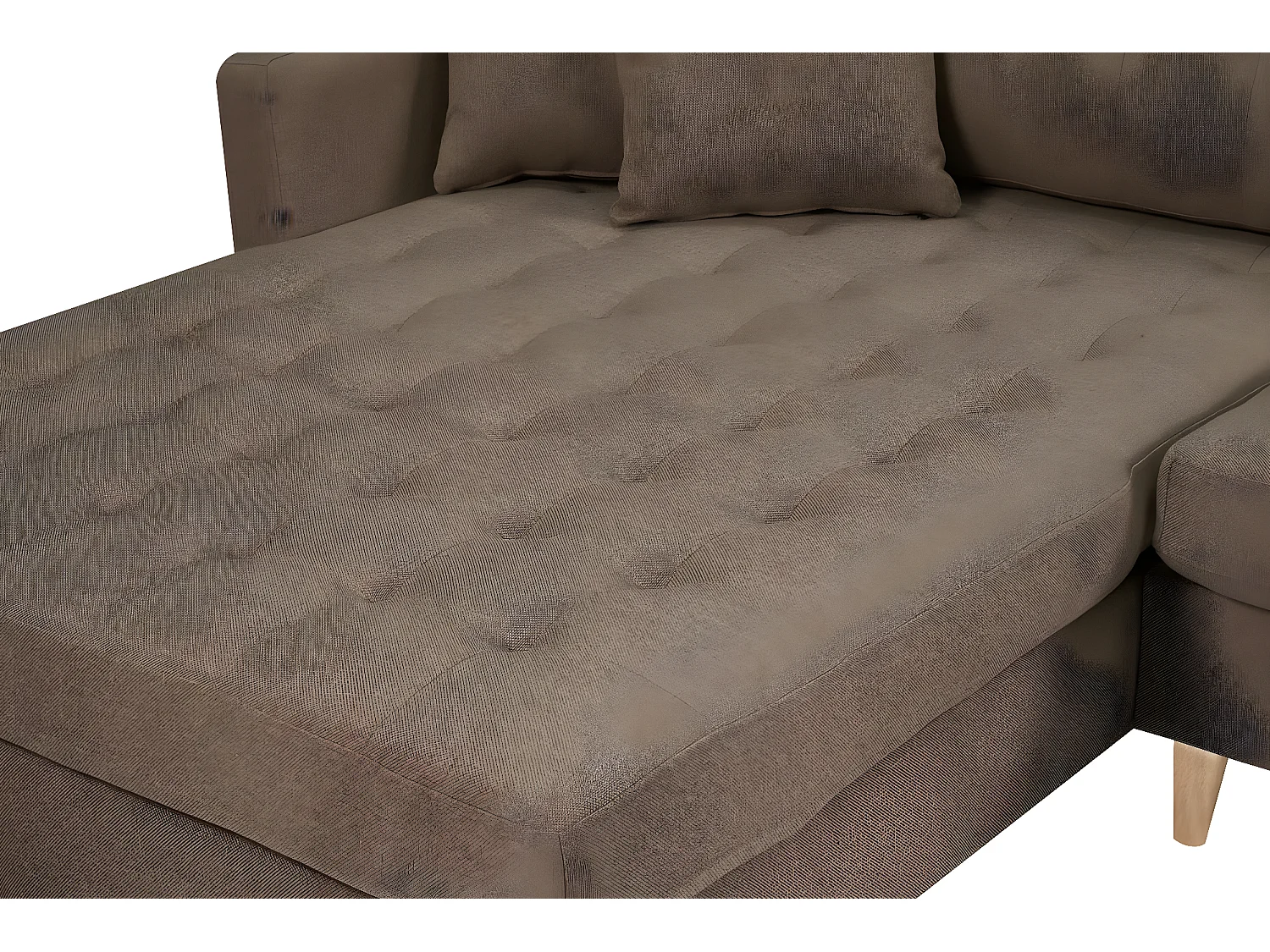 Marino Deluxe canapé chaise longue tourné vers la droite ou la gauche avec coussins tissu marron.