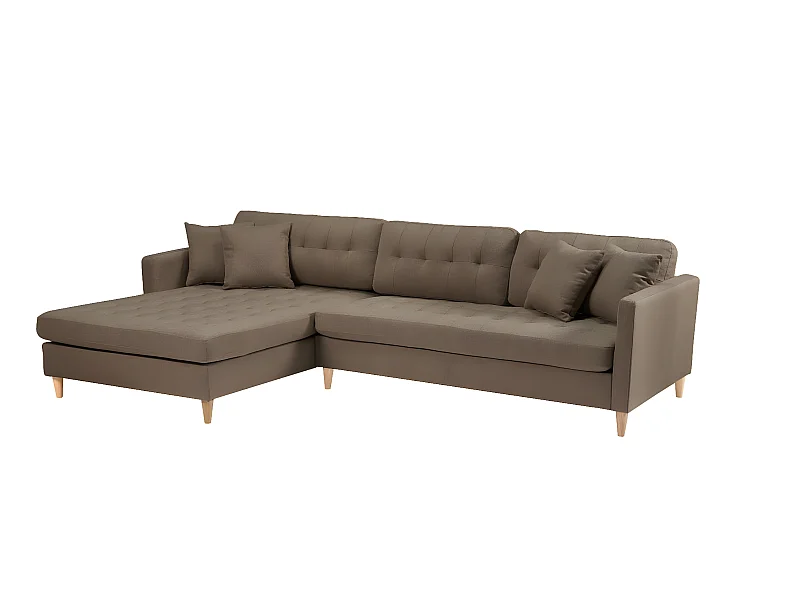 Marino Deluxe bank met chaise longue rechts of links gedraaid met kussens stof bruin.
