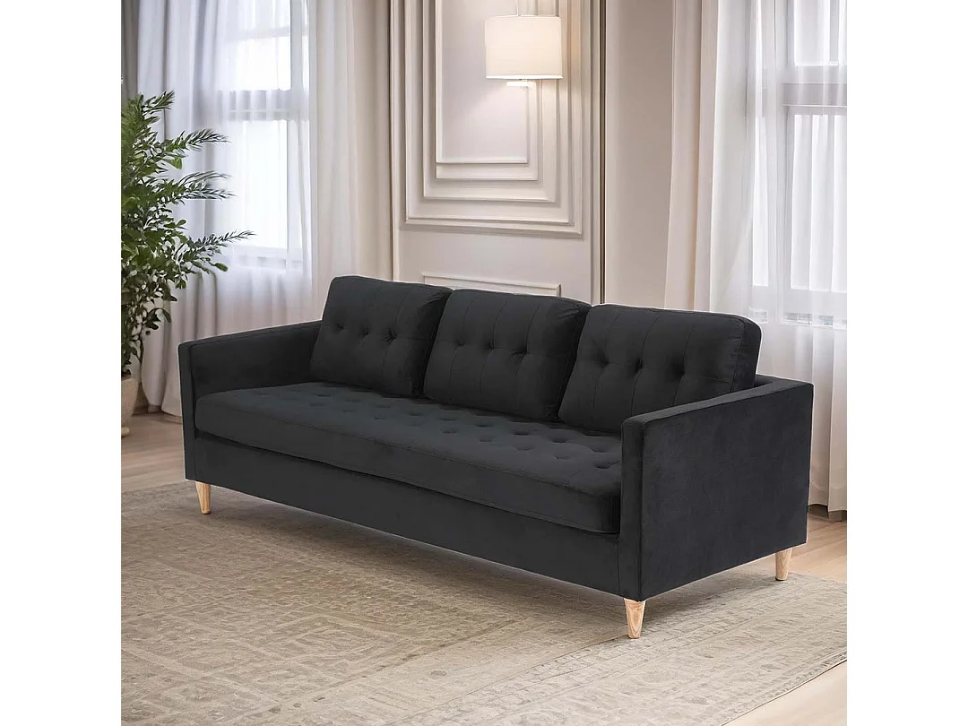 Marino canapé 3 personnes velours noir.