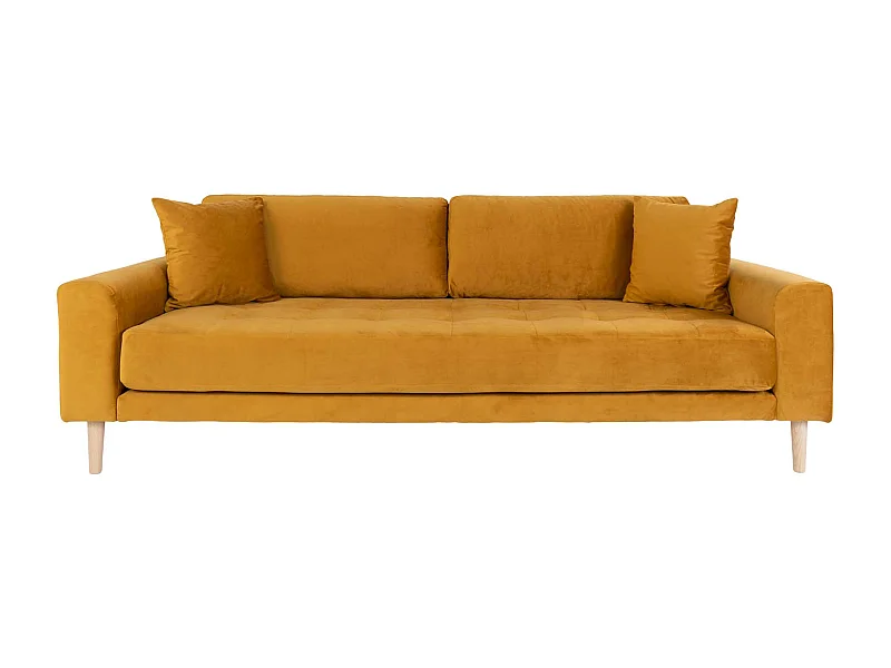 Lido Sofa 3 Pers. velour inkl. 2 dekorative Kissen, senfgelb.