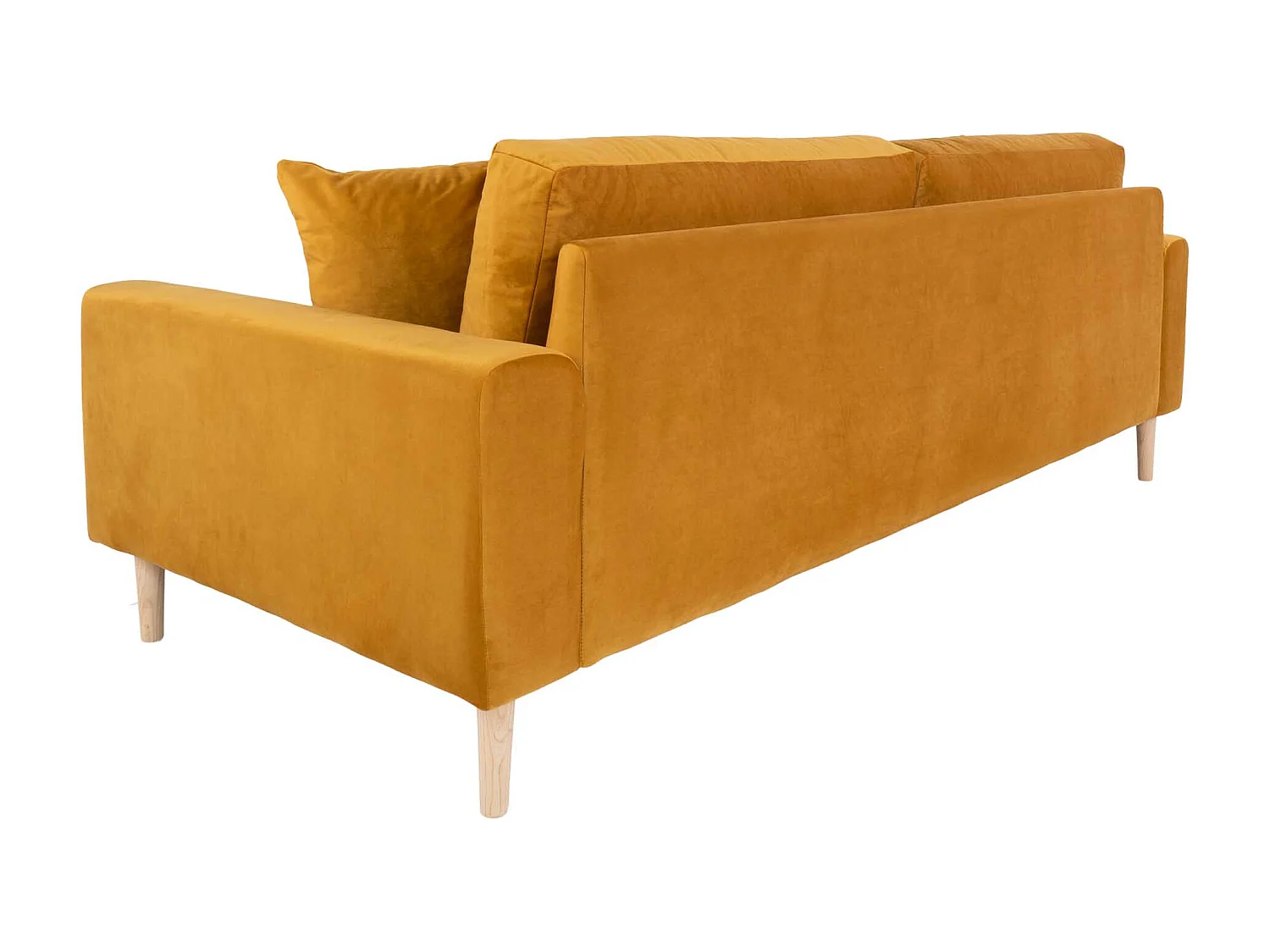 Lido Canapé 3 pers. en velours, 2 coussins décoratifs inclus, jaune moutarde.