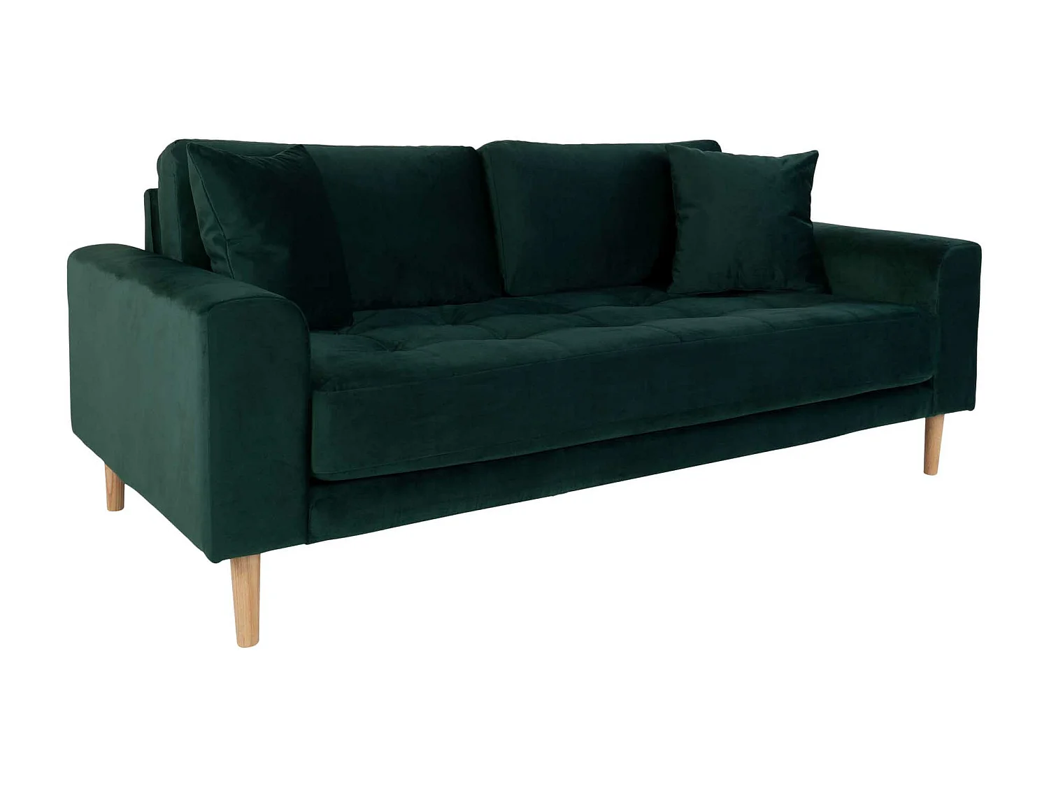 Lido Canapé 2,5 pers. en velours, 2 coussins décoratifs inclus, vert.