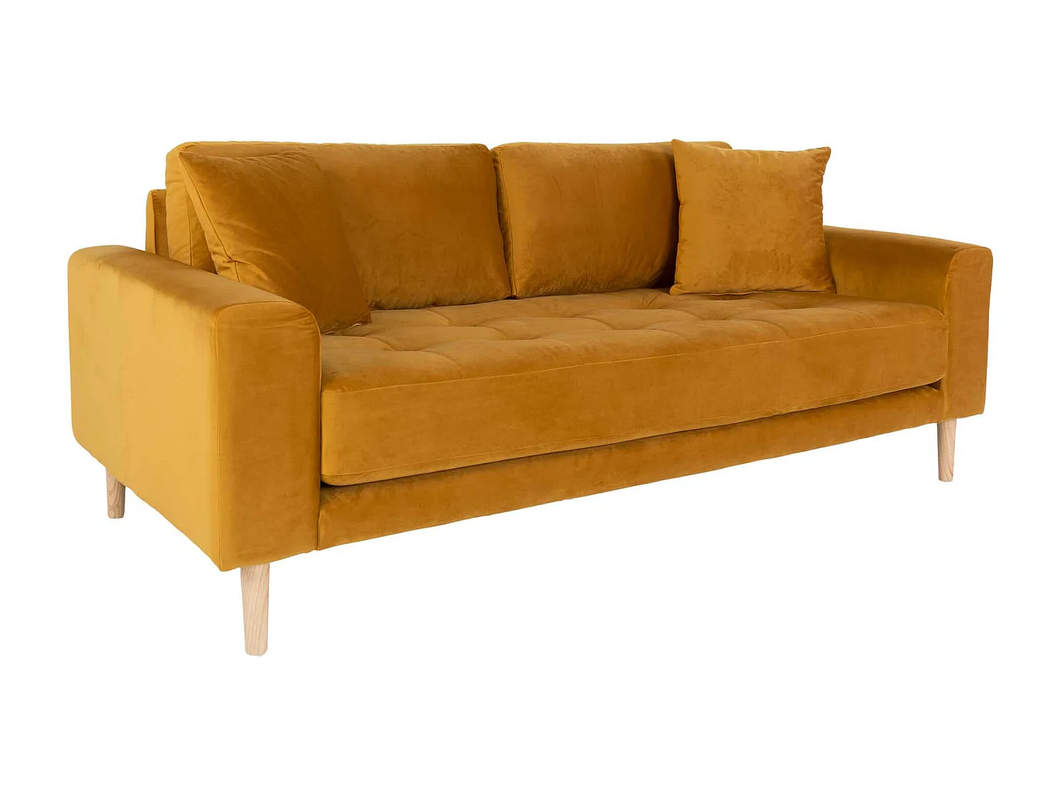 Lido Sofa 2,5 Pers. velour inkl. 2 dekorative Kissen, senfgelb.