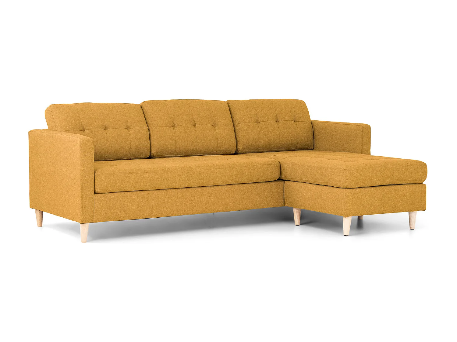 Marino 3-zitsbank met chaise longue links stof kerriegeel.