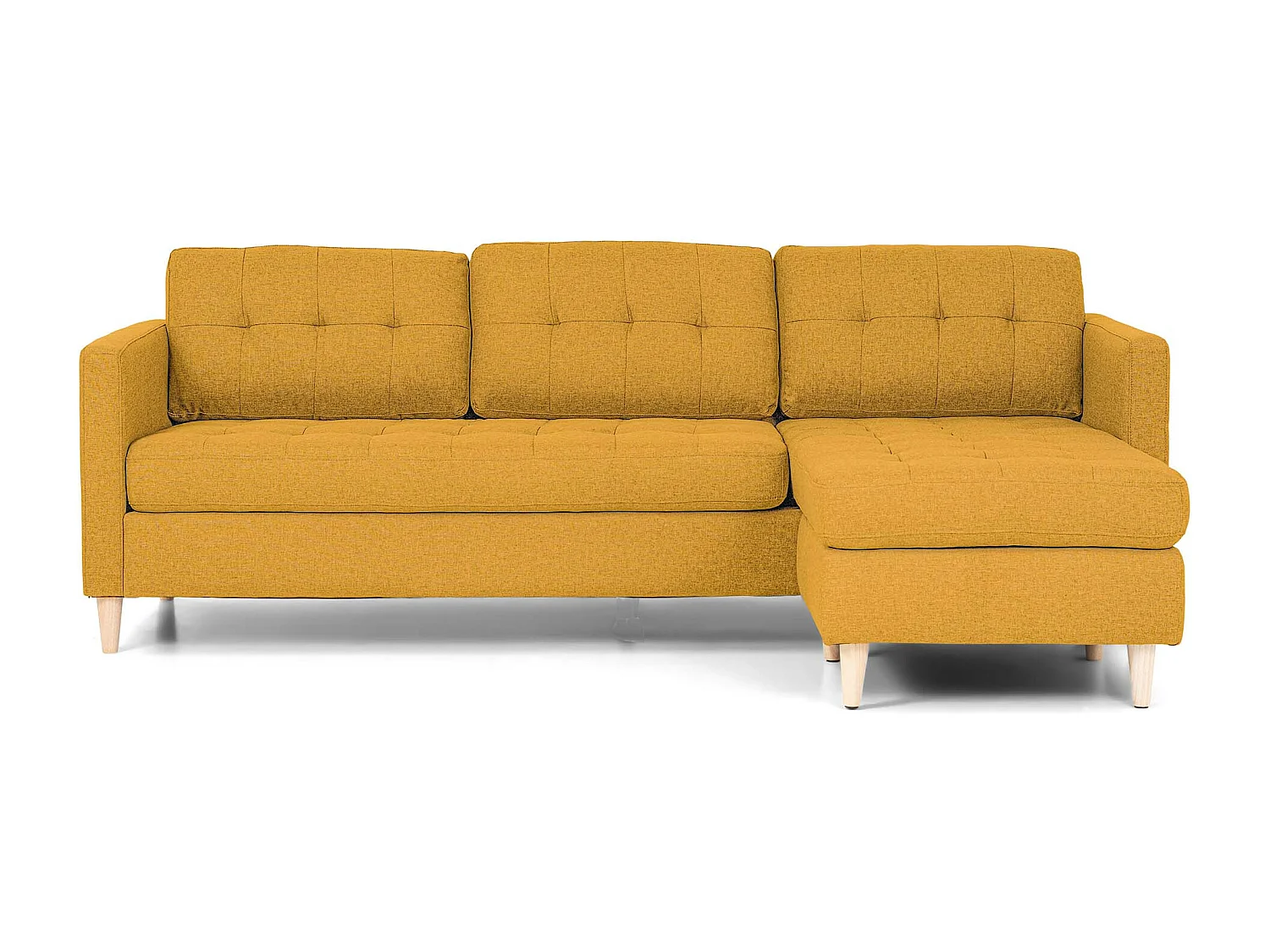 Marino 3-zitsbank met chaise longue links stof kerriegeel.