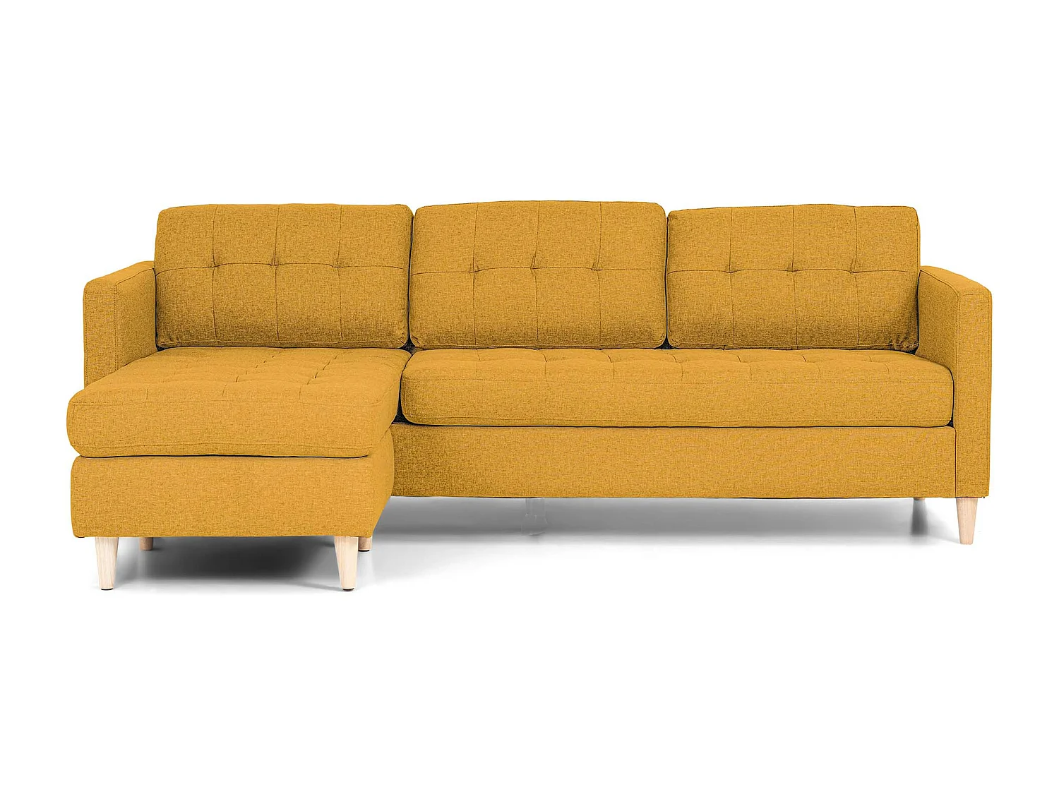 Marino 3-zitsbank met chaise longue links stof kerriegeel.