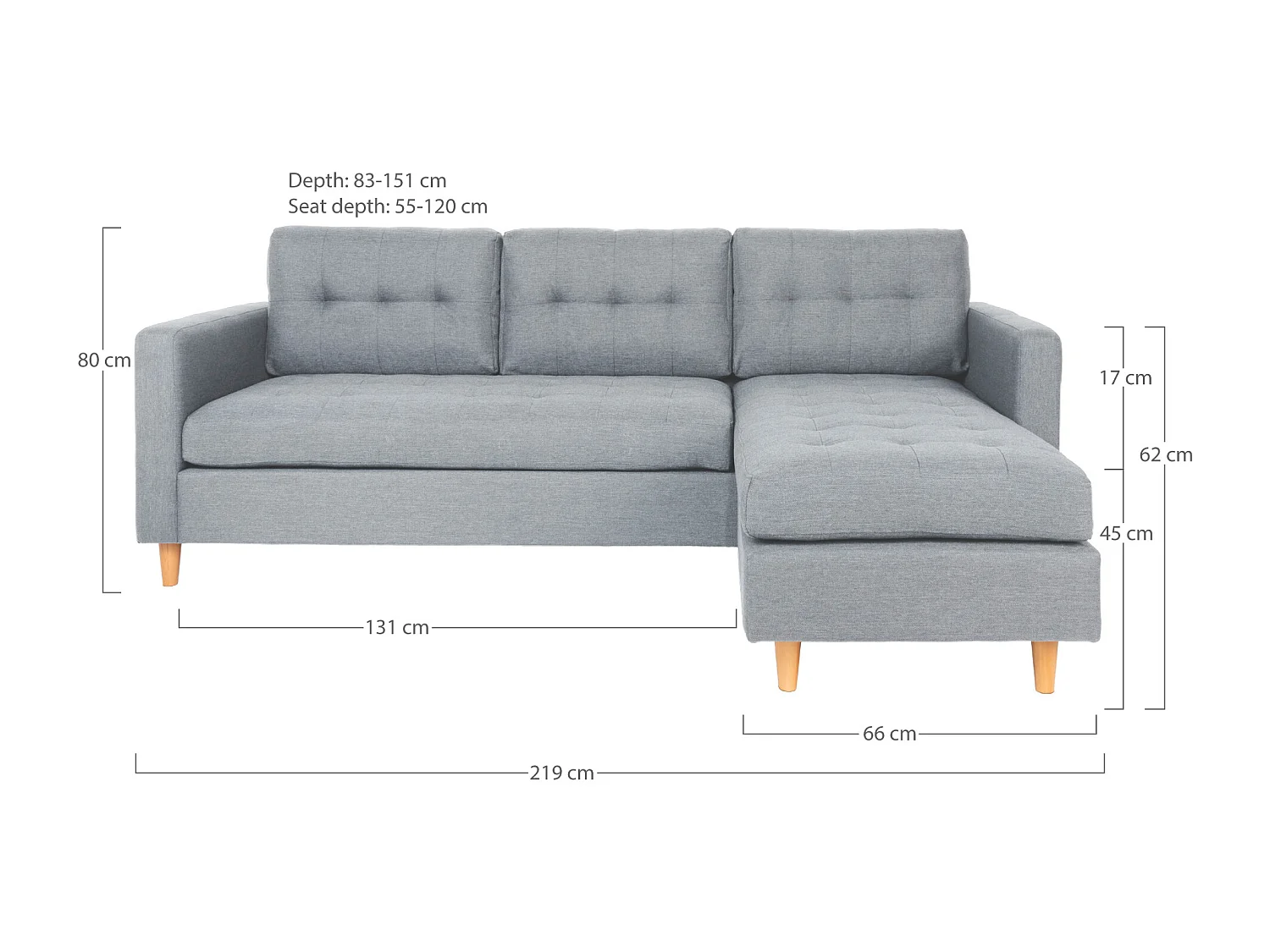 Marino 3-zitsbank met chaise longue links stof kerriegeel.