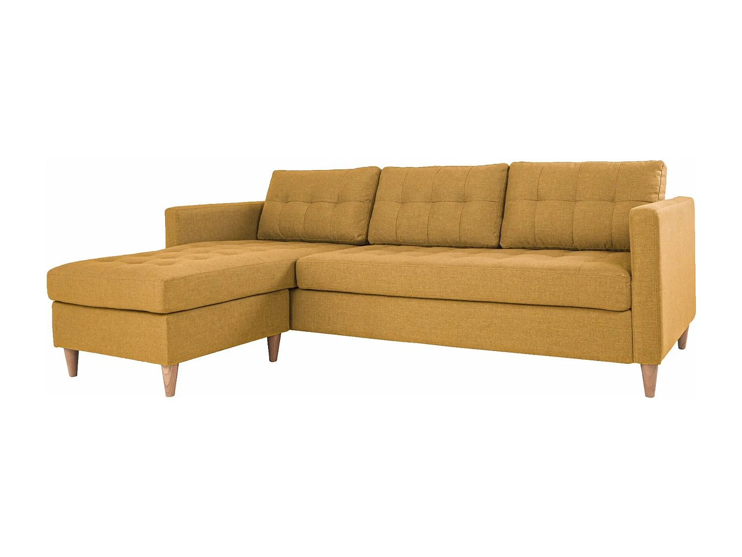 Marino 3-zitsbank met chaise longue links stof kerriegeel.