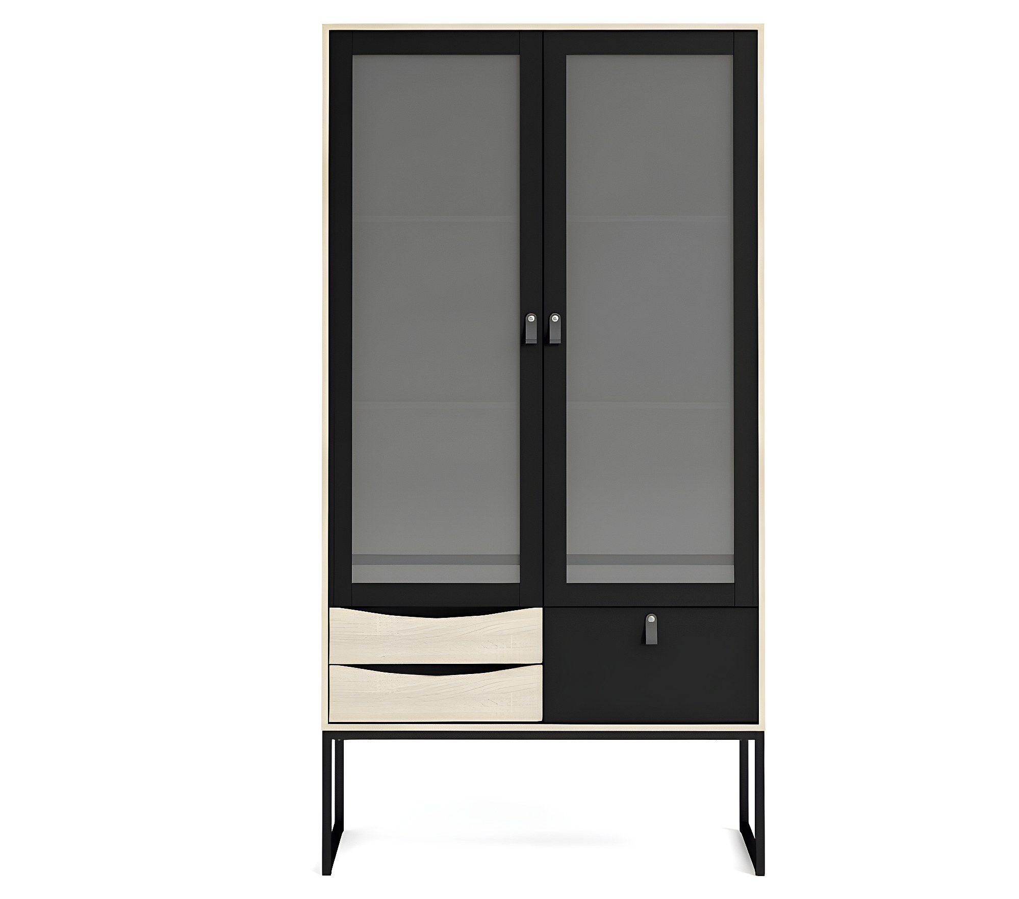 Strive Armoire vitrine 2 portes vitrées, 3 tiroirs, noir mat, finition