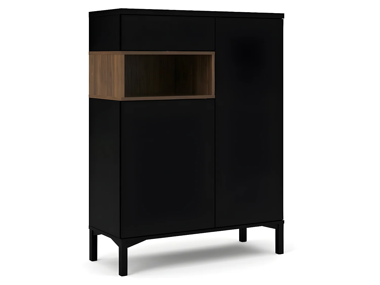 Rosa Buffet 2 portes, 1 tiroir et 1 compartiment noir et noyer.