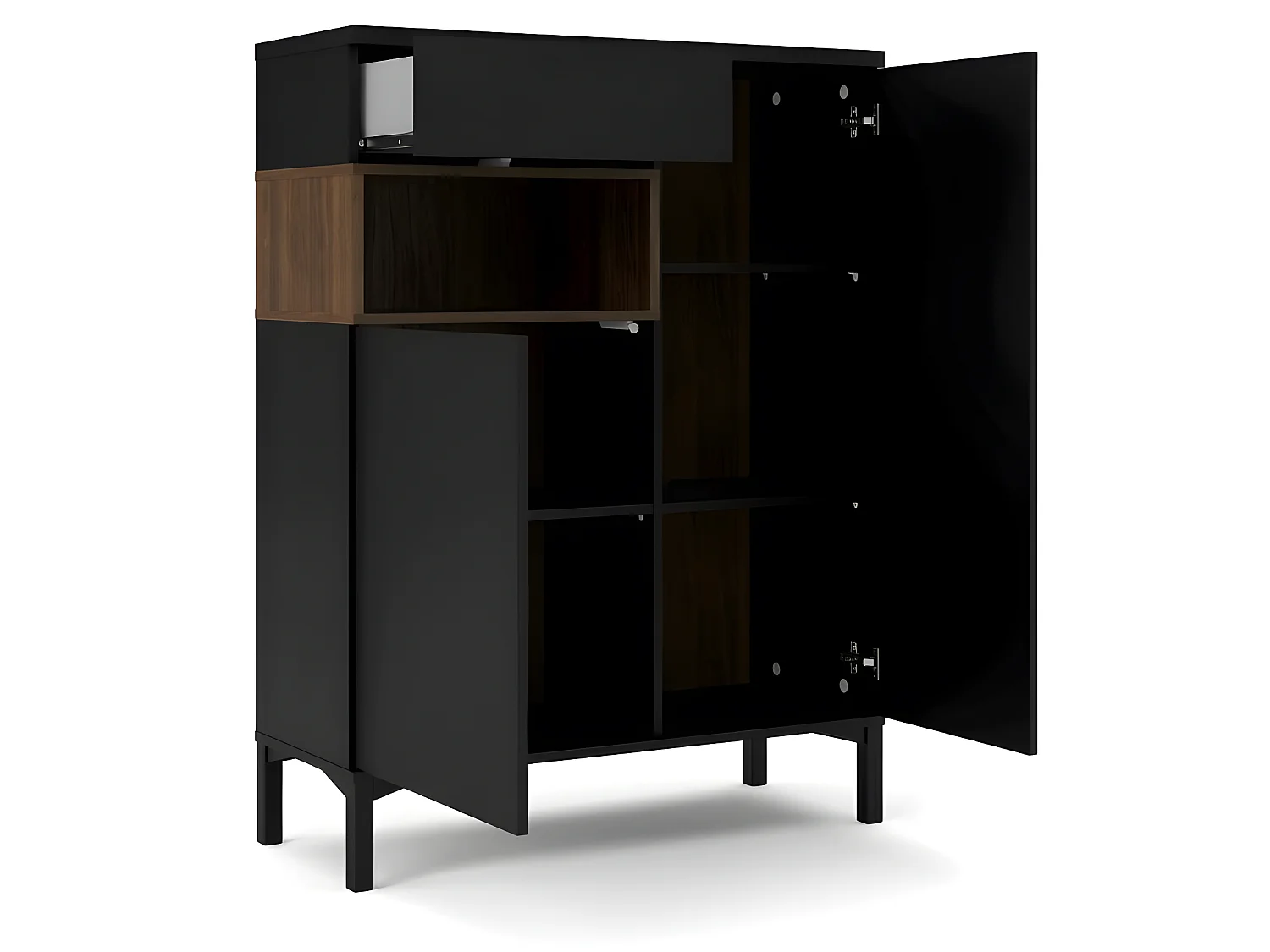 Rosa Buffet 2 portes, 1 tiroir et 1 compartiment noir et noyer.