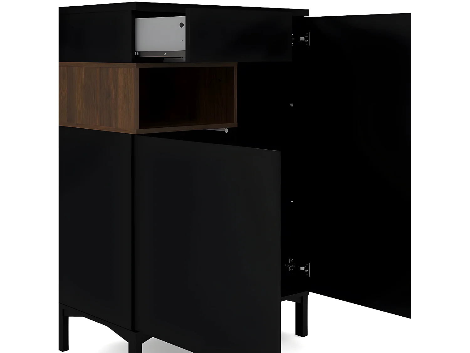 Rosa Buffet 2 portes, 1 tiroir et 1 compartiment noir et noyer.