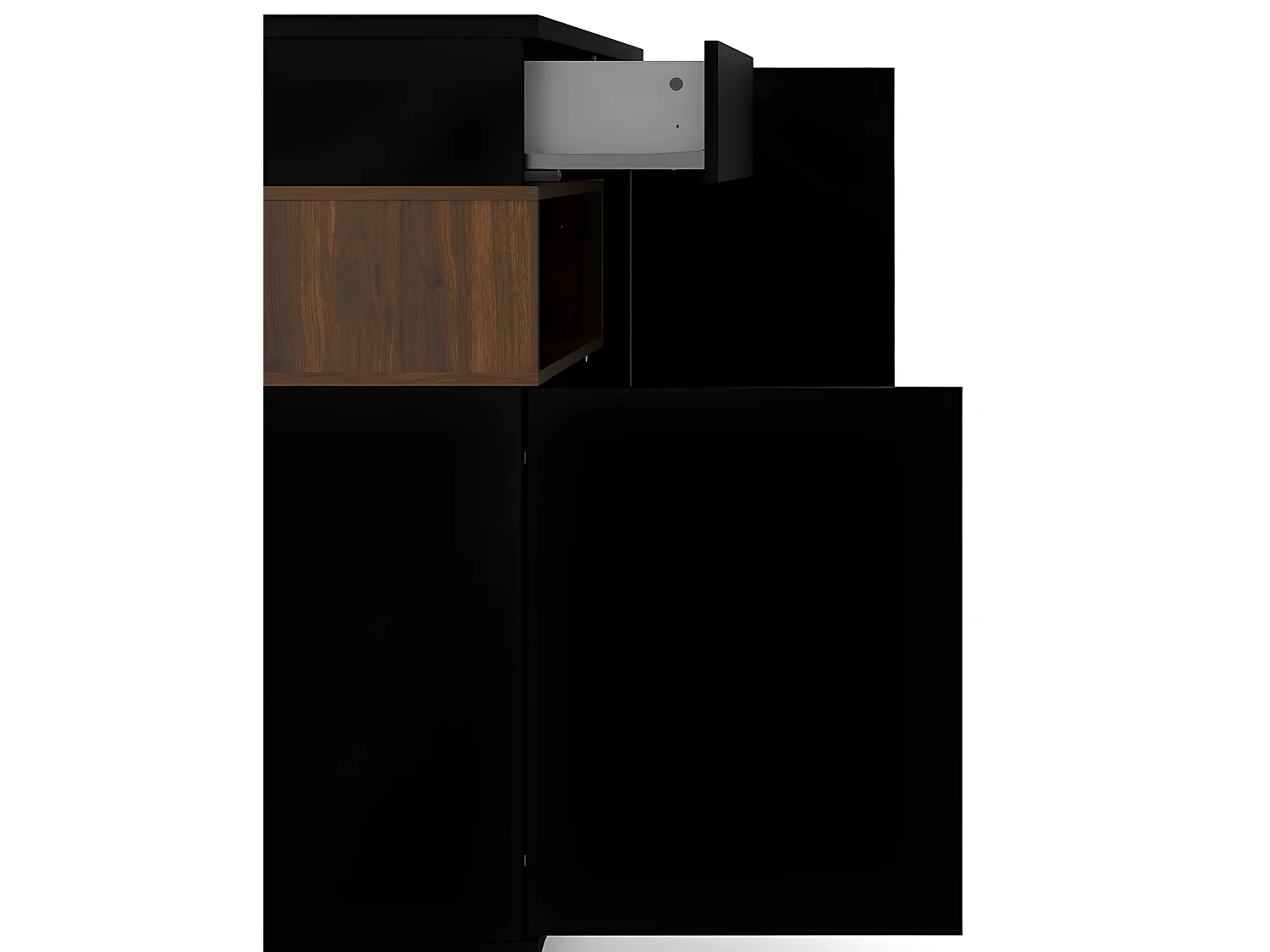 Rosa Buffet 2 portes, 1 tiroir et 1 compartiment noir et noyer.