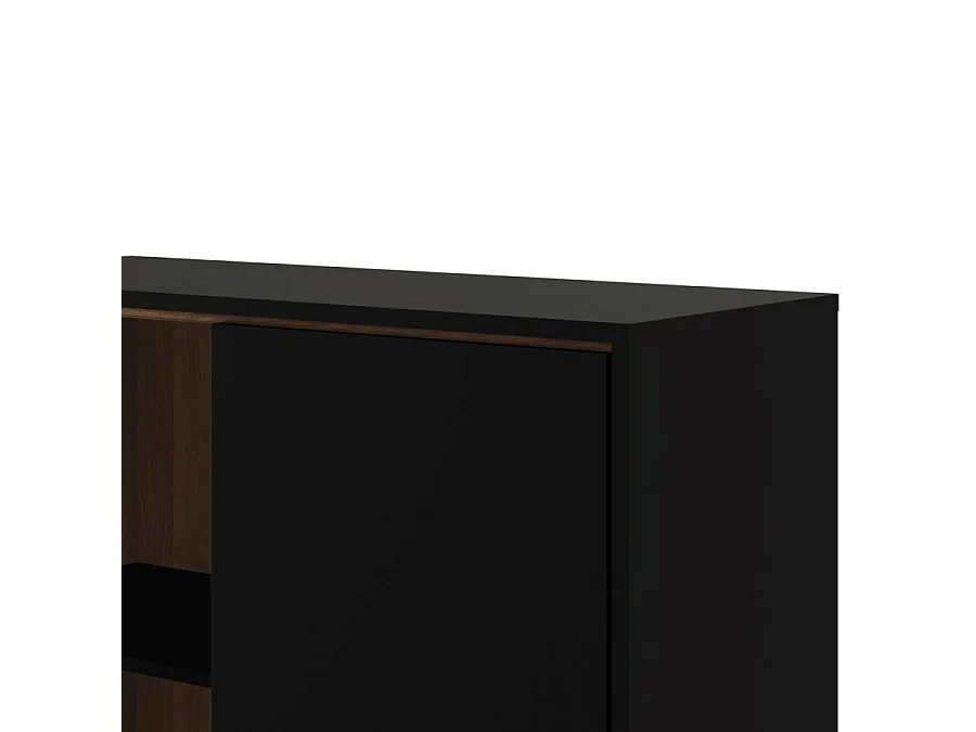 Rye Vitrinenschrank 1 Glastür, 1 Tür, 1 Schublade mattschwarz, wallnuss Dekor.