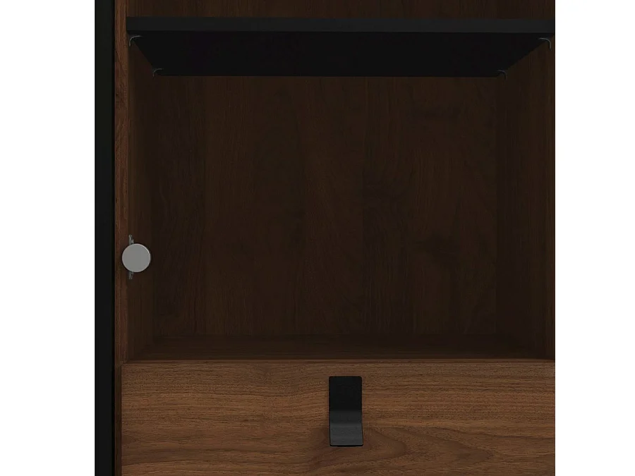 Rye Vitrinenschrank 1 Glastür, 1 Tür, 1 Schublade mattschwarz, wallnuss Dekor.