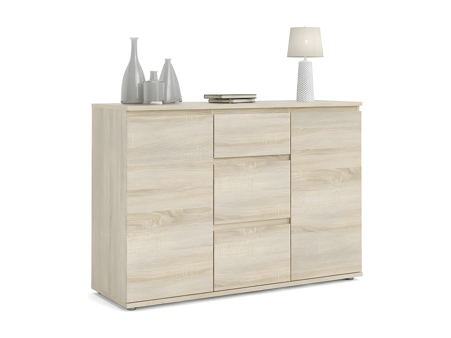 Nora Sideboard 2 Türen und 3 Schubladen Eiche Struktur Dekor.