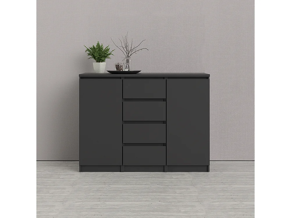 Nada Sideboard 2 Türen und 4 Schubladen, mattschwarz.