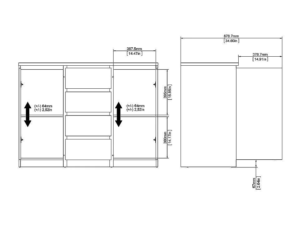 Nada Sideboard 2 Türen und 4 Schubladen, mattschwarz.