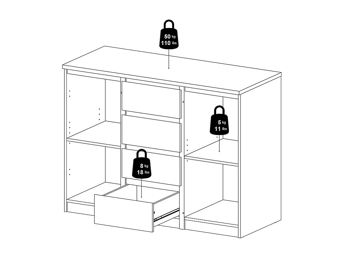 Nada Sideboard 2 Türen und 4 Schubladen, mattschwarz.