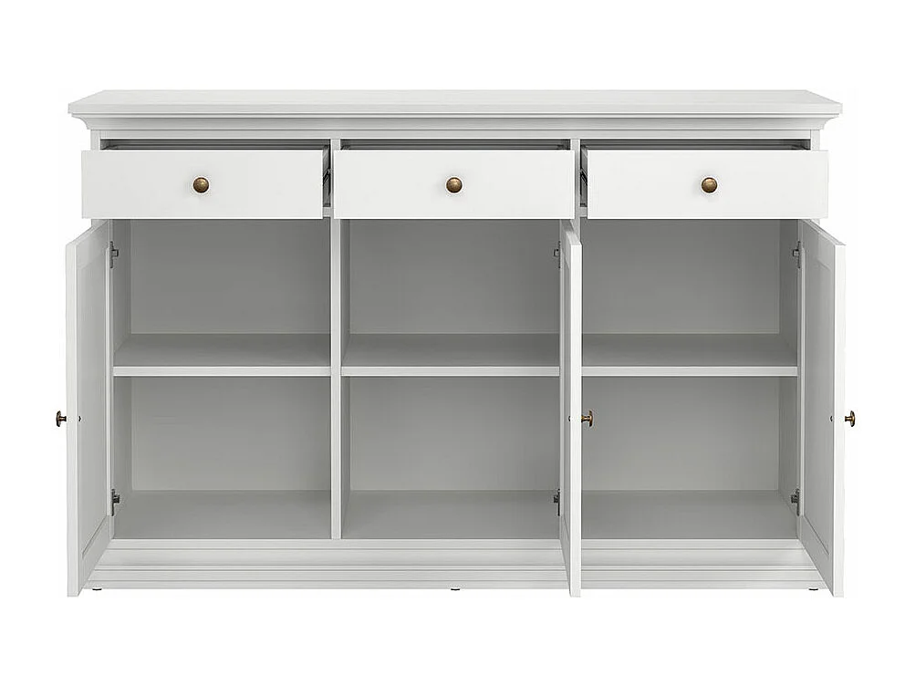 Venedig Buffet 3 portes et 3 tiroirs, largeur 143 cm, hauteur 91 cm, blanc.