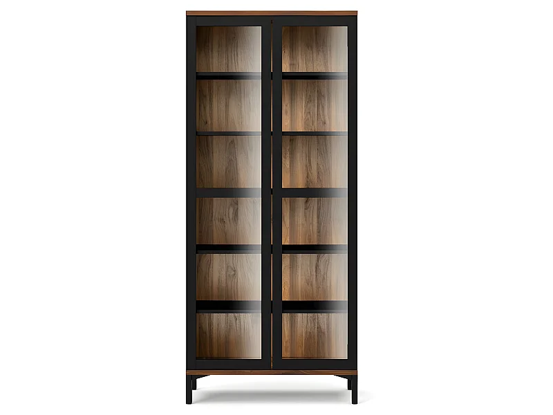 Rosa Armoire vitrine avec pieds noirs et en finitionnoyer.