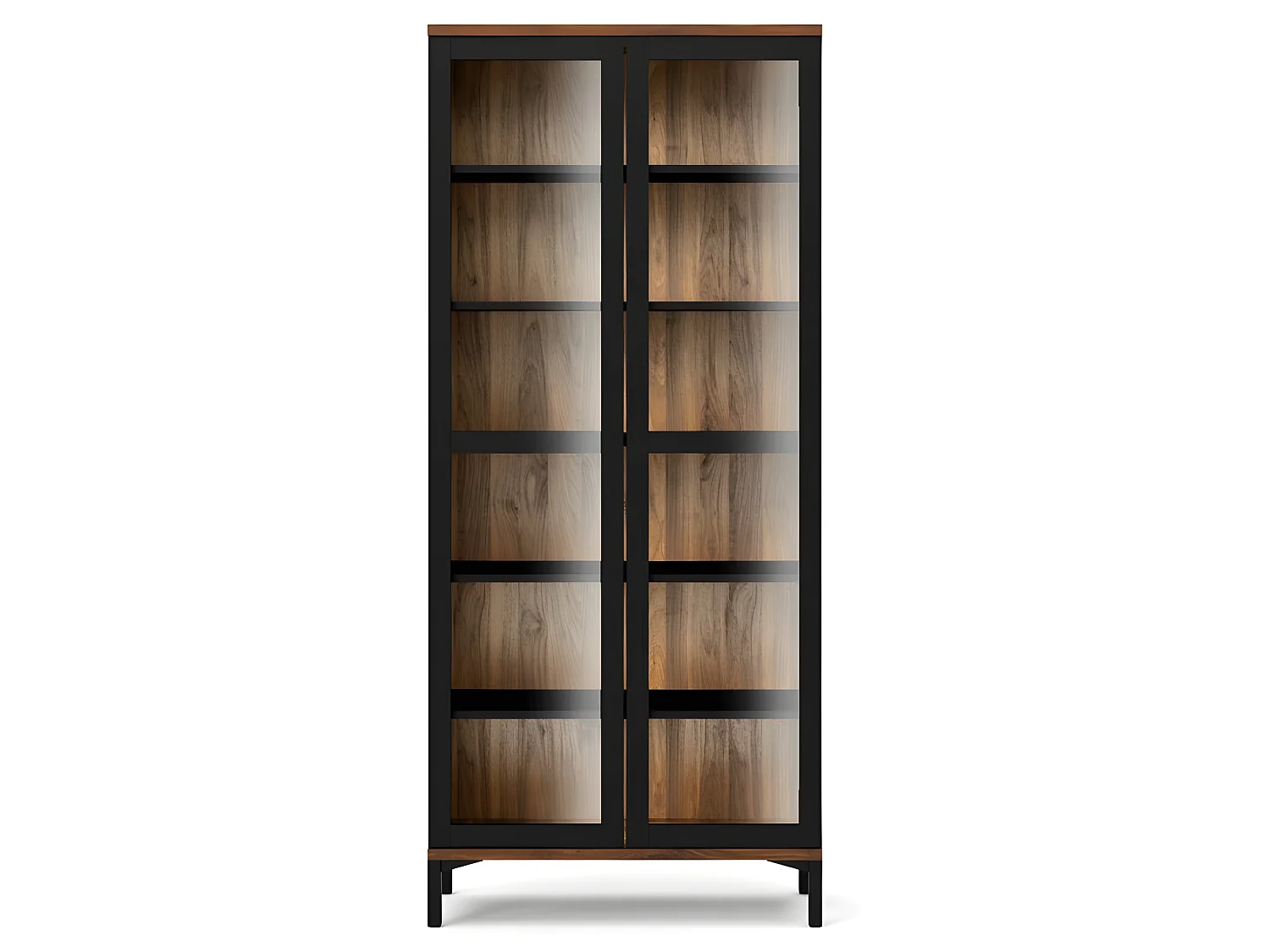 Rosa Armoire vitrine avec pieds noirs et en finitionnoyer.