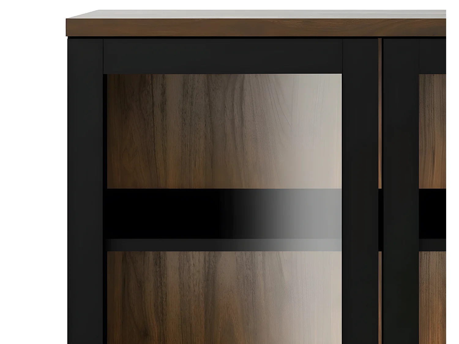 Rosa Armoire vitrine avec pieds noirs et en finitionnoyer.