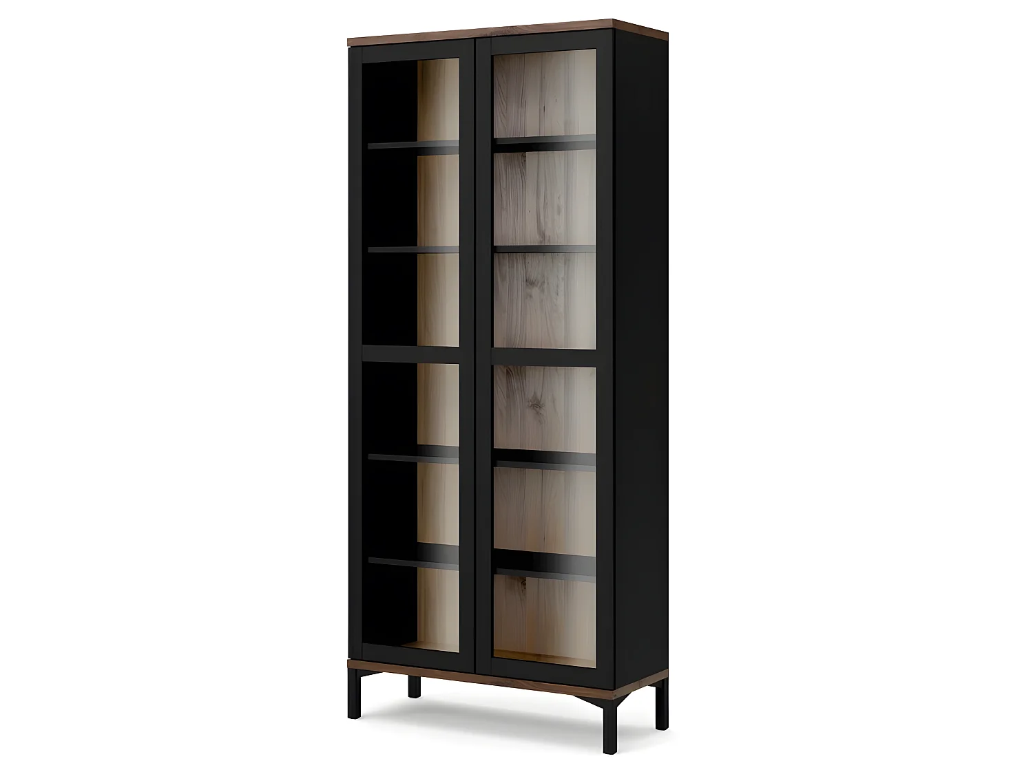 Rosa Armoire vitrine avec pieds noirs et en finitionnoyer.