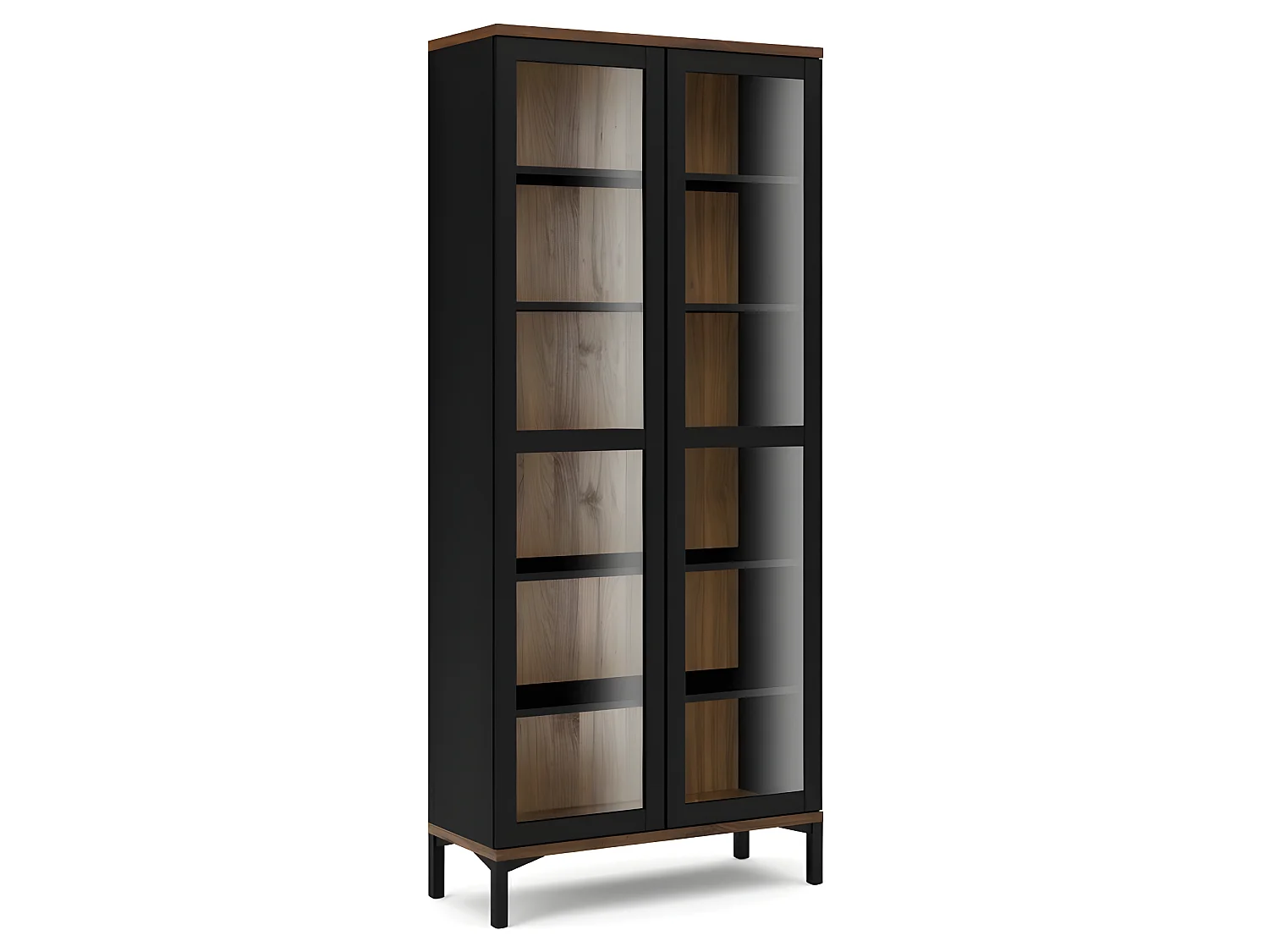 Rosa Armoire vitrine avec pieds noirs et en finitionnoyer.