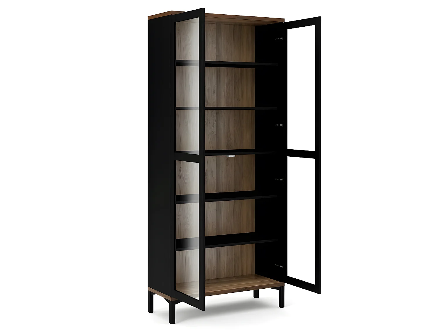 Rosa Armoire vitrine avec pieds noirs et en finitionnoyer.