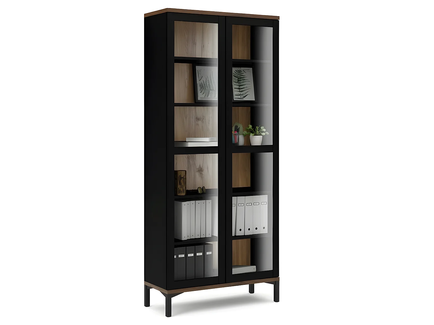 Rosa Armoire vitrine avec pieds noirs et en finitionnoyer.