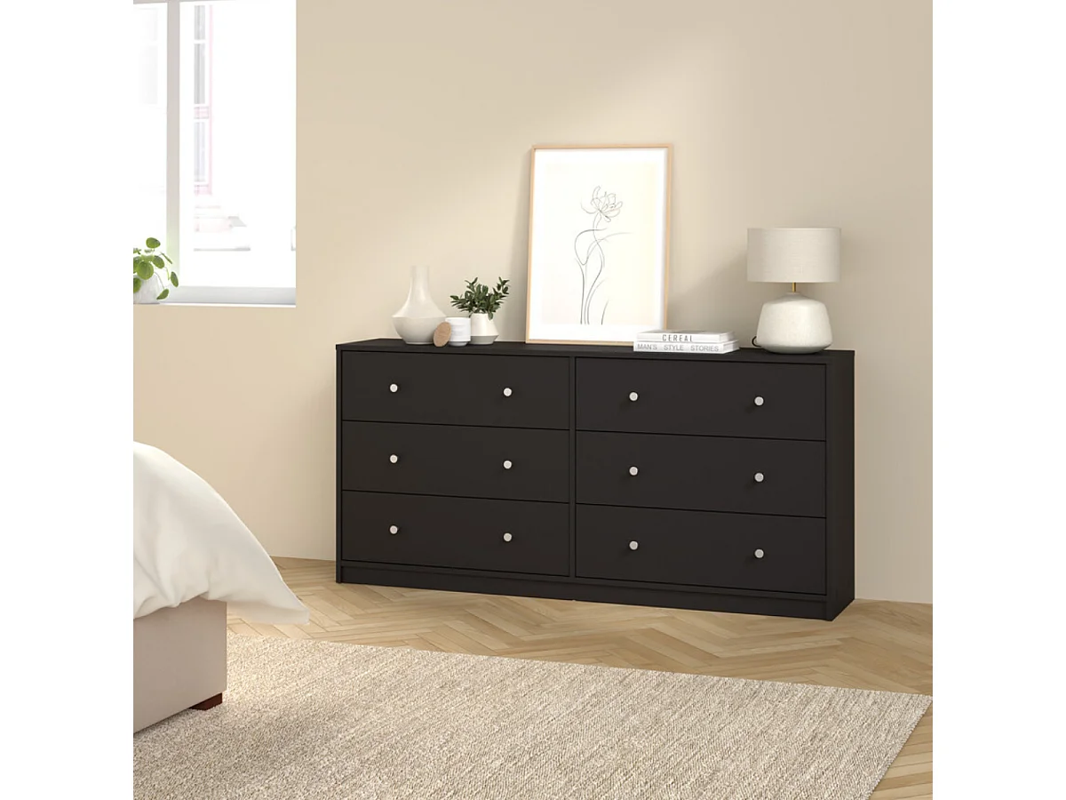 Maria kommode breed met 6 lades, zwart.