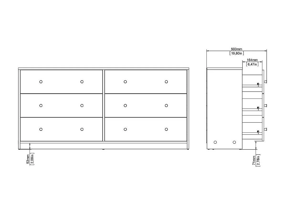 Maria Kommode breit mit 6 Schubladen, schwarz.