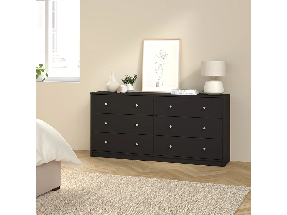 Maria kommode breed met 6 lades, zwart.