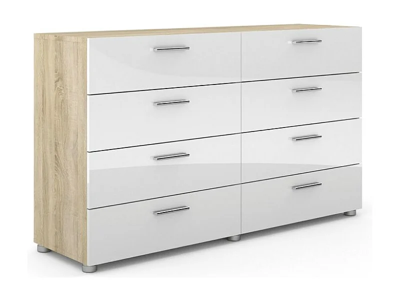 Petra kommode 8 lades eiken decor en wit hoogglans.