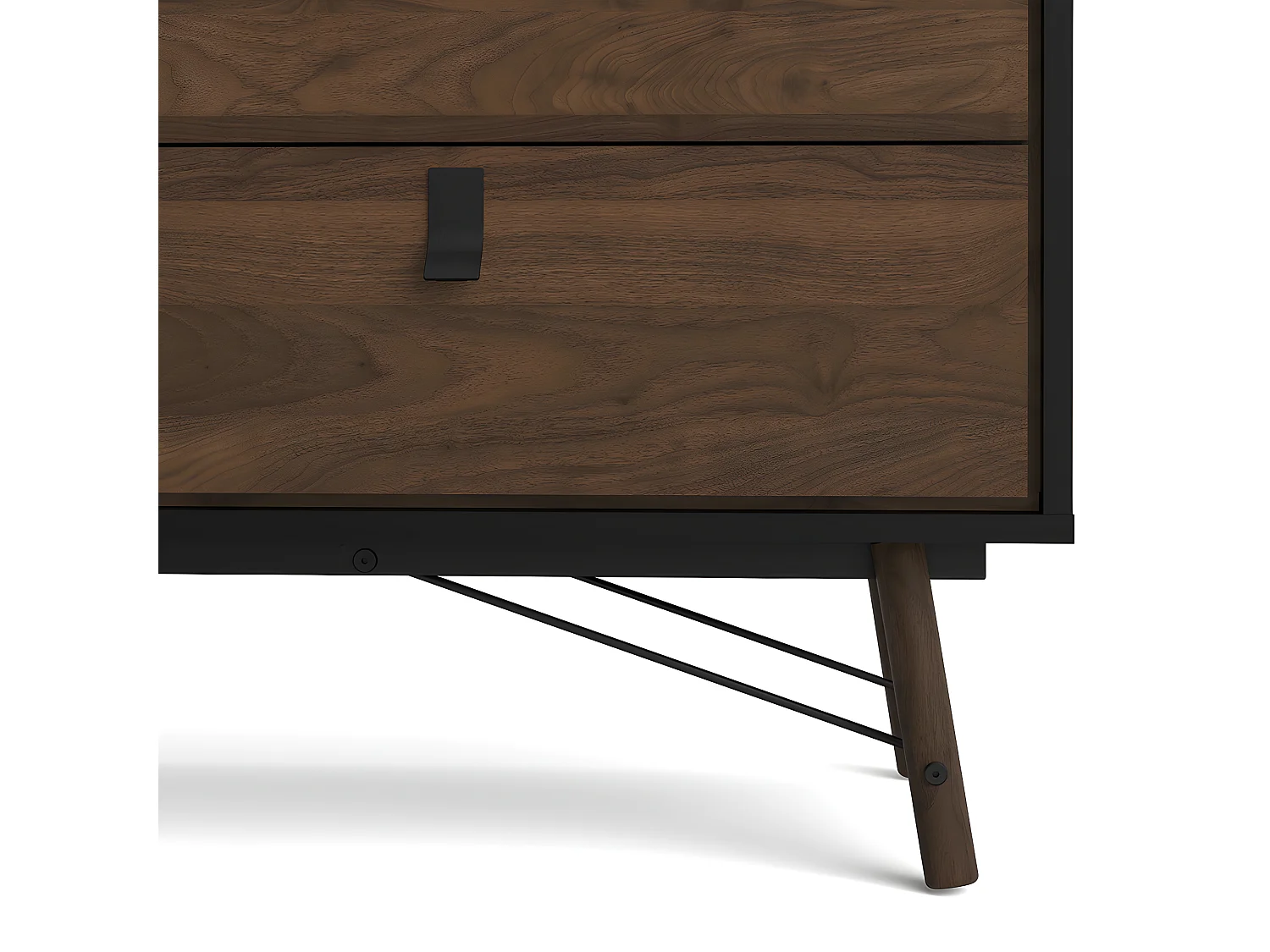 Rye Commode large 6 tiroirs noir mat, teinte noyer.