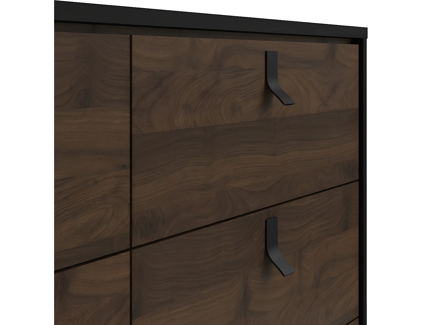 Rye Commode large 6 tiroirs noir mat, teinte noyer.