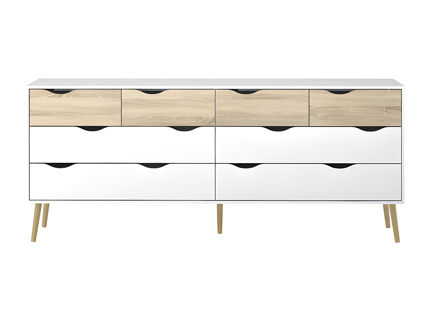 Napoli commode avec 8 tiroirs, blanc et chêne.