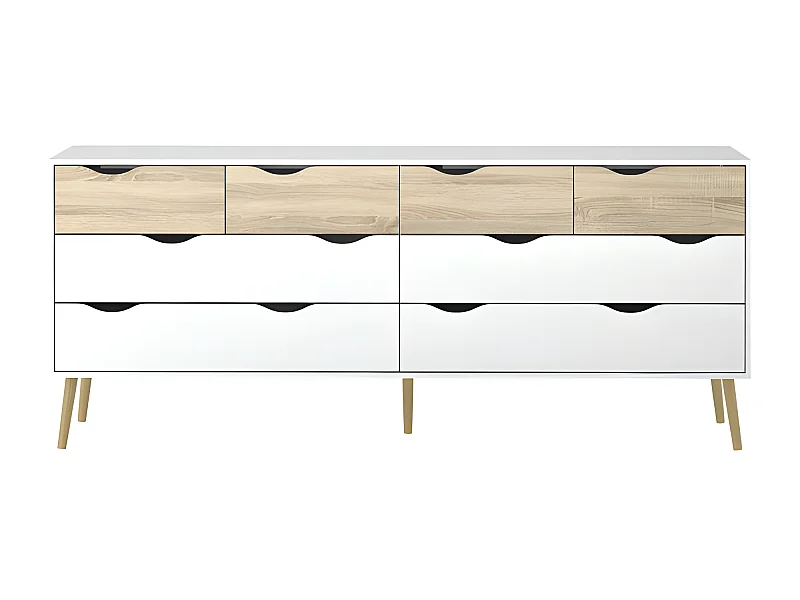 Napoli commode avec 8 tiroirs, blanc et chêne.