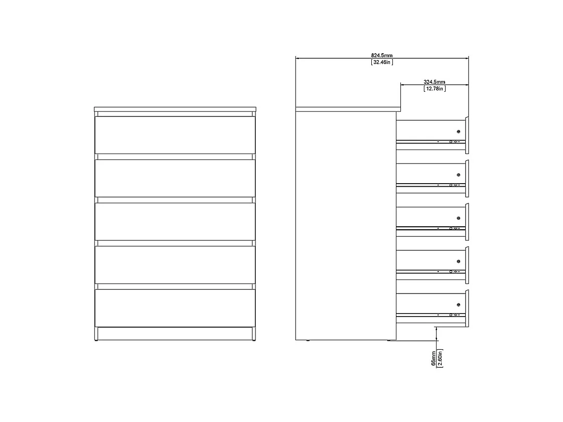 Nada Commode large avec 5 tiroirs, mat noir.