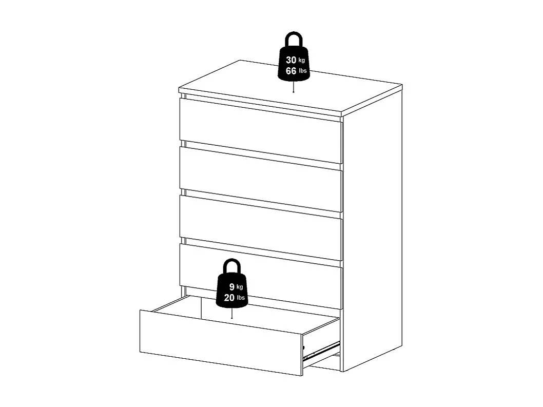 Nada Commode large avec 5 tiroirs, mat noir.