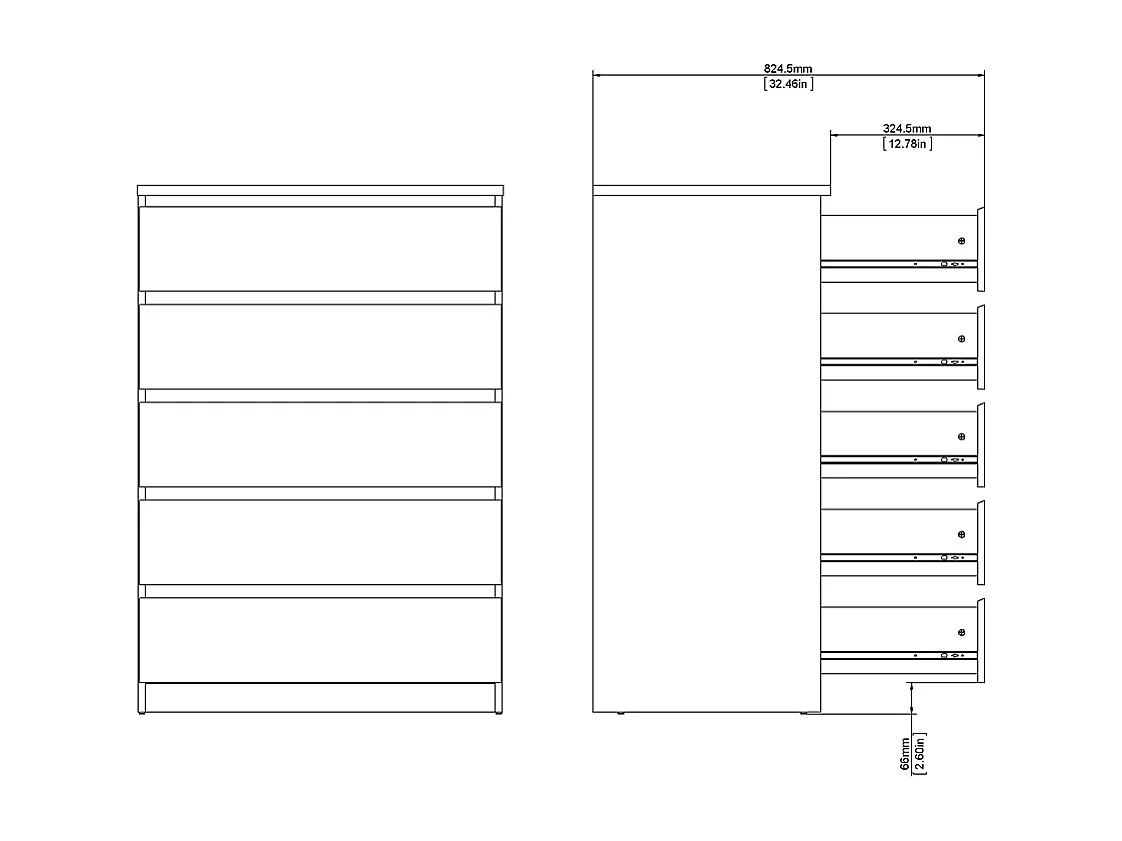 Nada kommode breed met 5 lades, mat zwart.