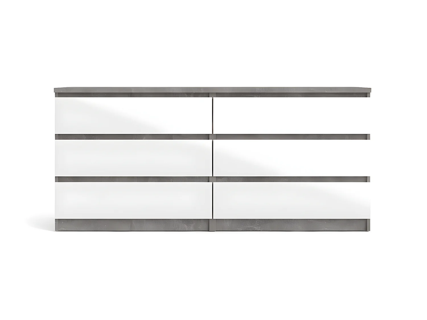 Nada Commode large à 6 tiroirs, aspect béton, blanc brillant.