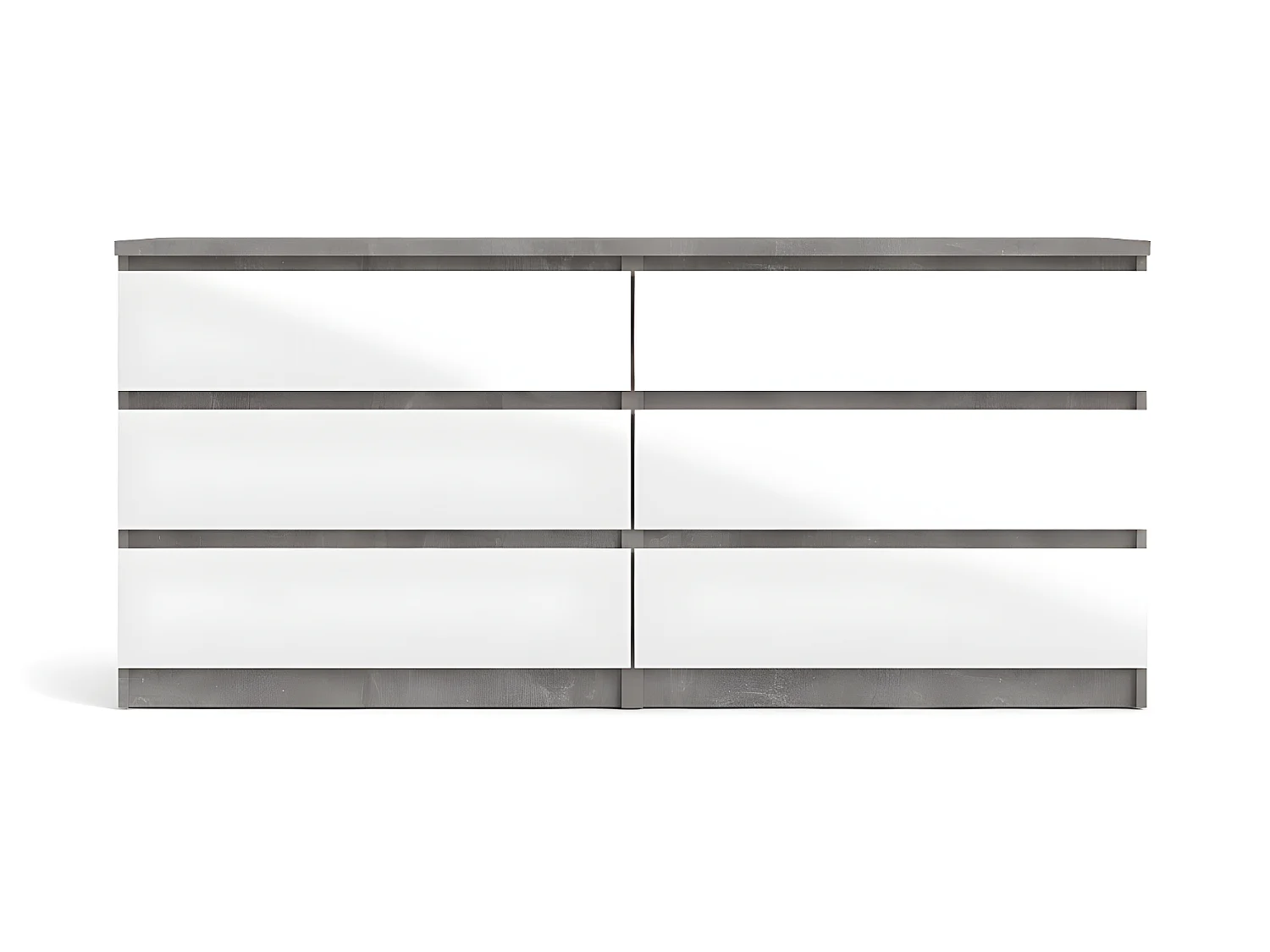 Nada Commode large à 6 tiroirs, aspect béton, blanc brillant.