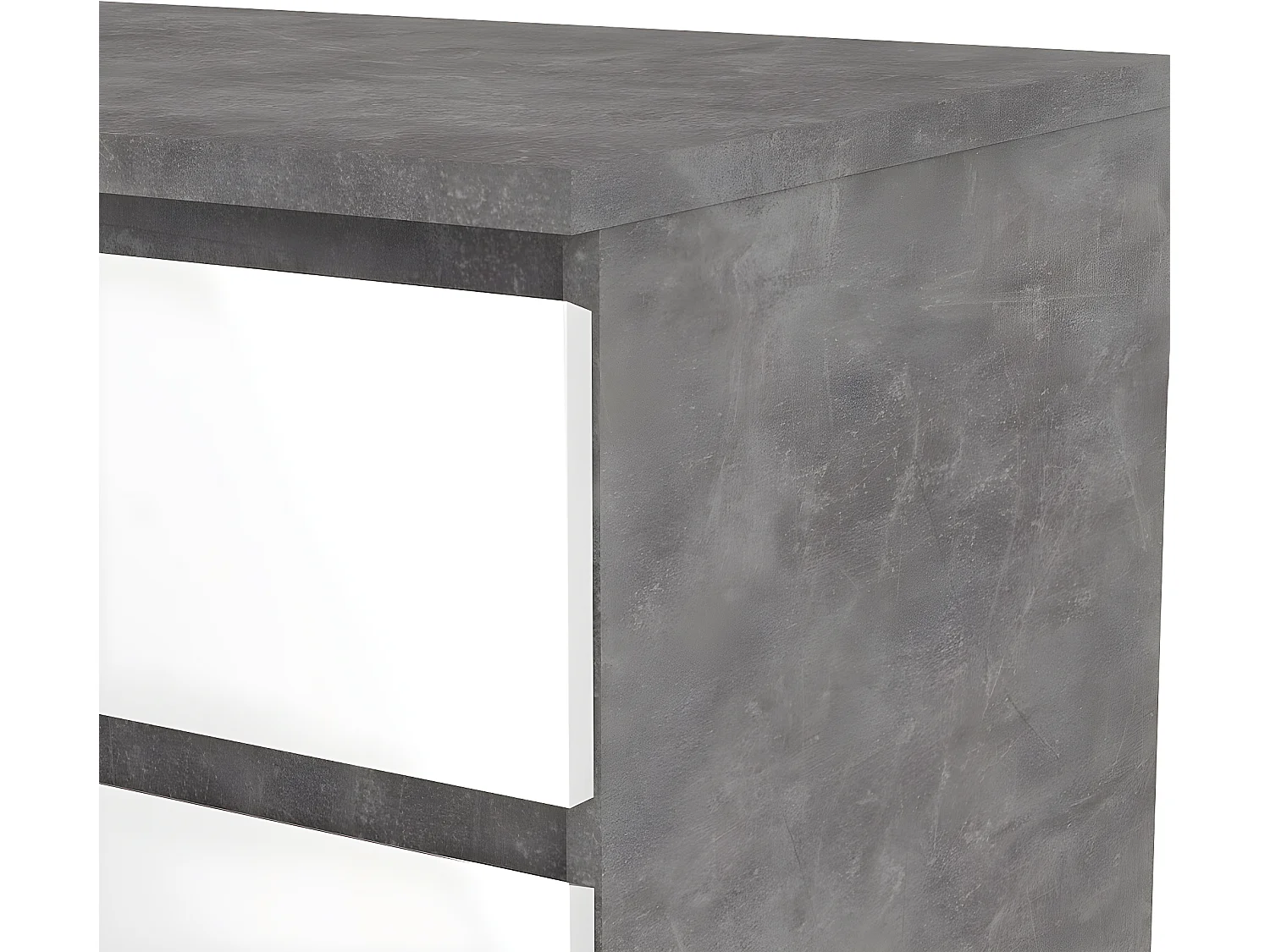 Nada Commode large à 6 tiroirs, aspect béton, blanc brillant.