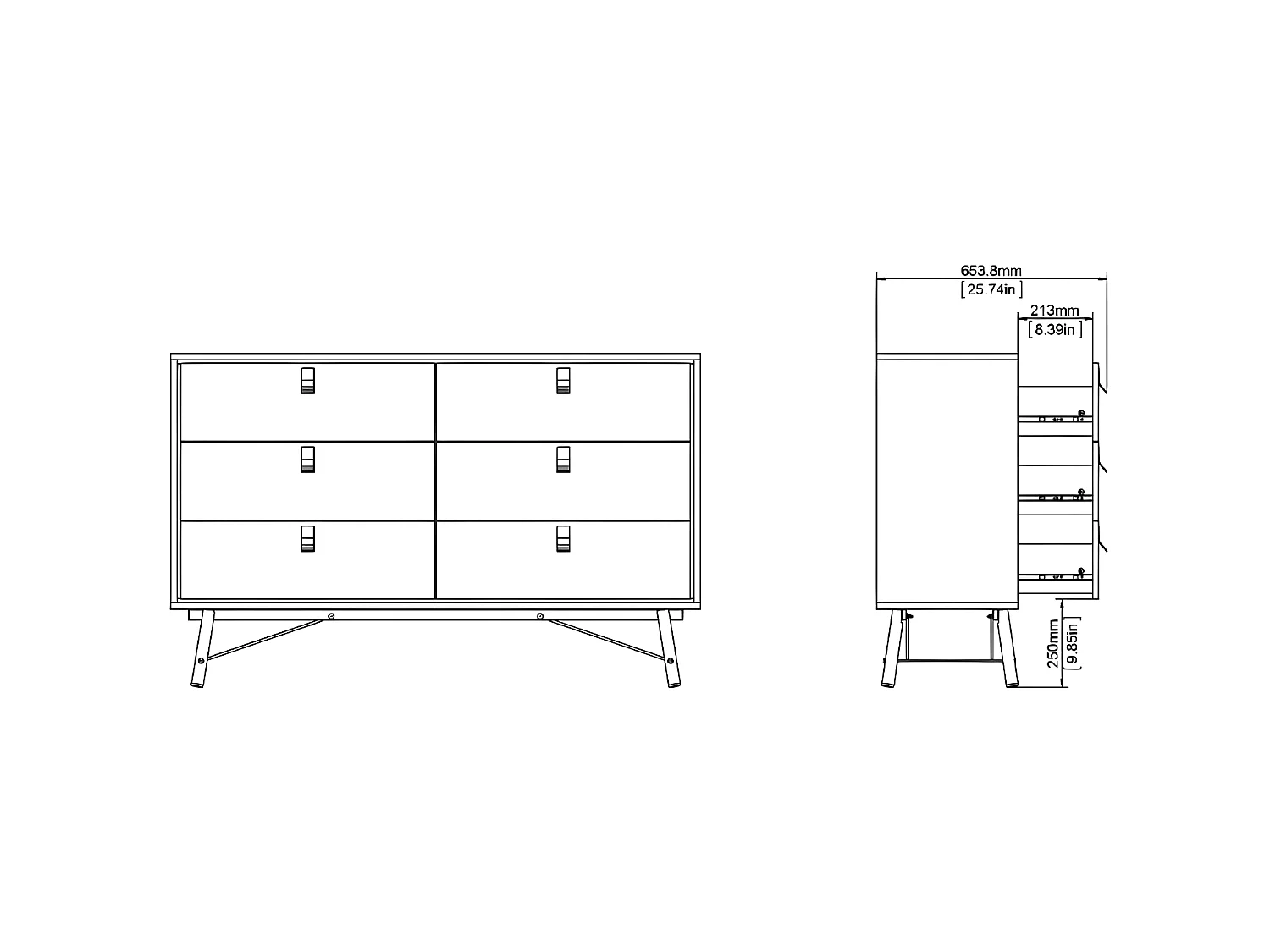 Rye Commode large 6 tiroirs, blanc mat.