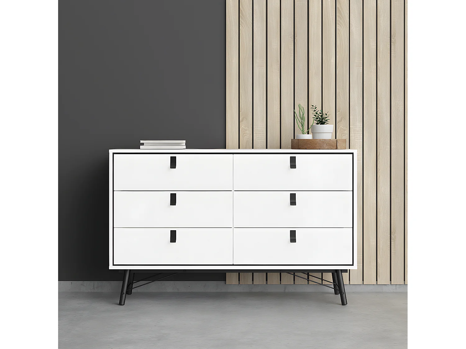 Rye Commode large 6 tiroirs, blanc mat.