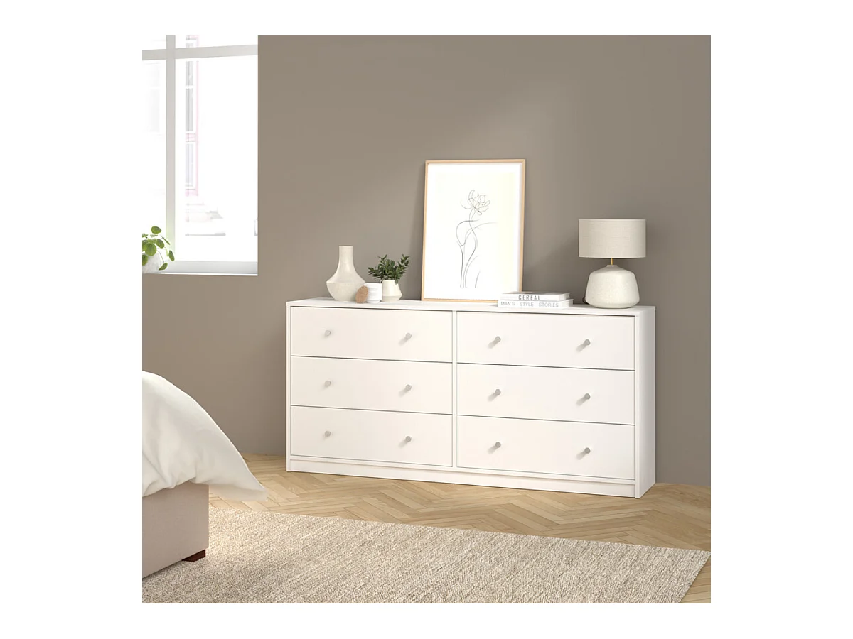 Maria Kommode breit mit 6 Schubladen, weiss.